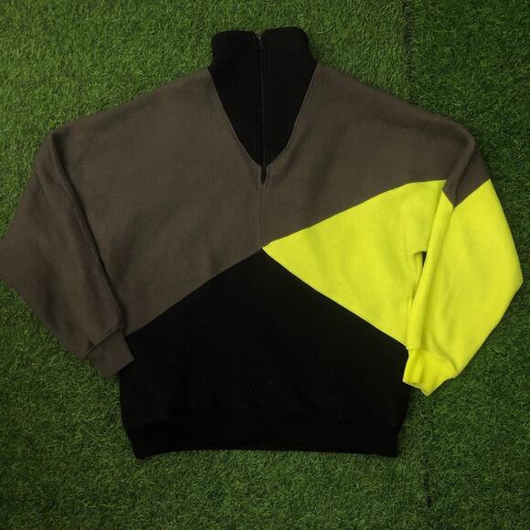 other Other - Street Closed Color Block Black/Grey/Neon Quarter Zip Fleece